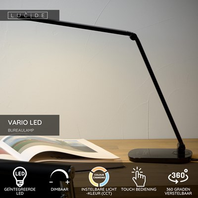 Lucide VARIO LED - Bureaulamp - LED Dimb. - CCT - 1x8W 2700K/6500K - Zwart